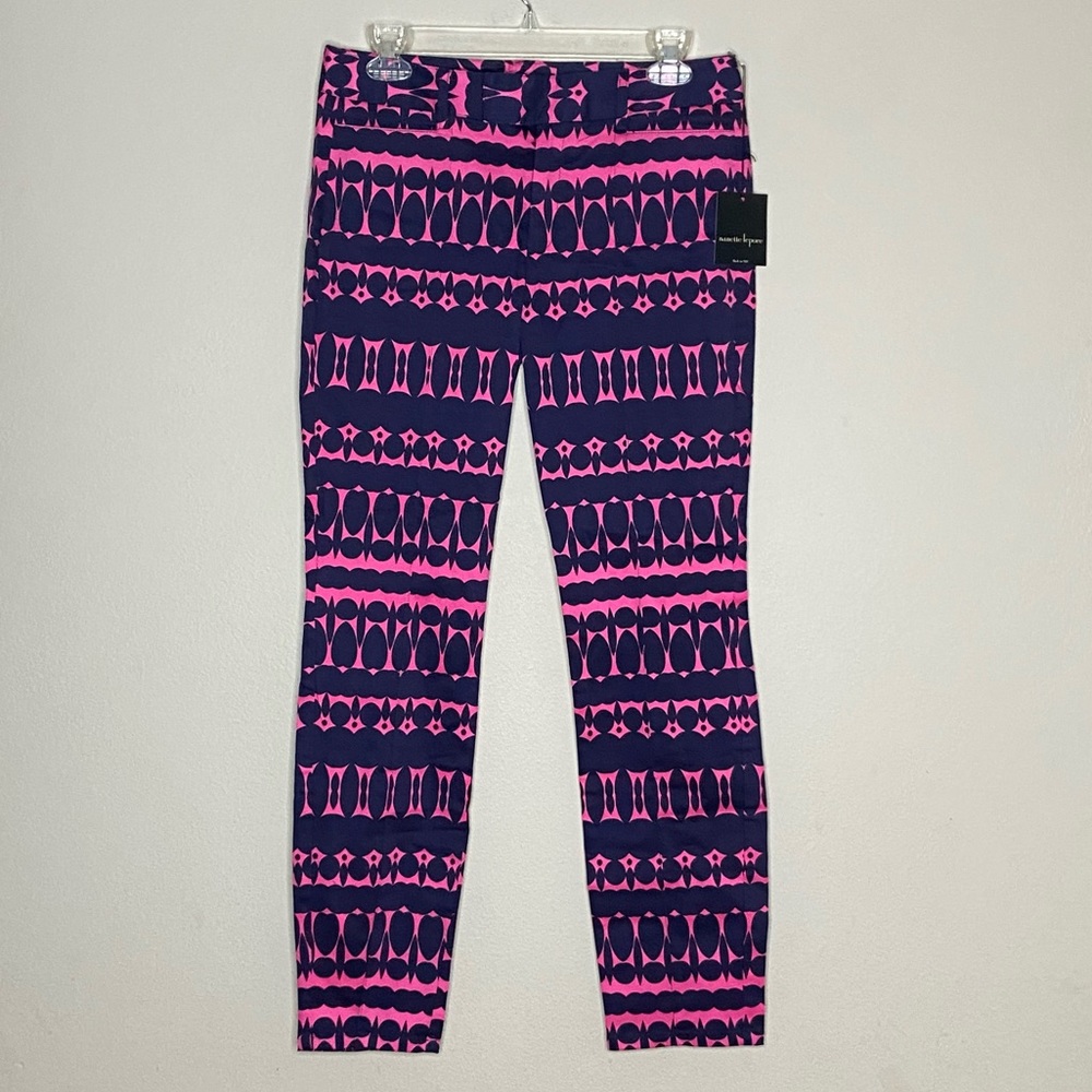 Nanette Lepore Pop Art Pant Shock Pink Navy Slim Ankle Pant Size 2